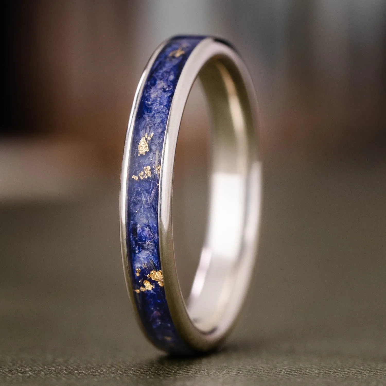 The Starry Night | Women's Sterling Silver Ring with Flowers and Gold Flakes