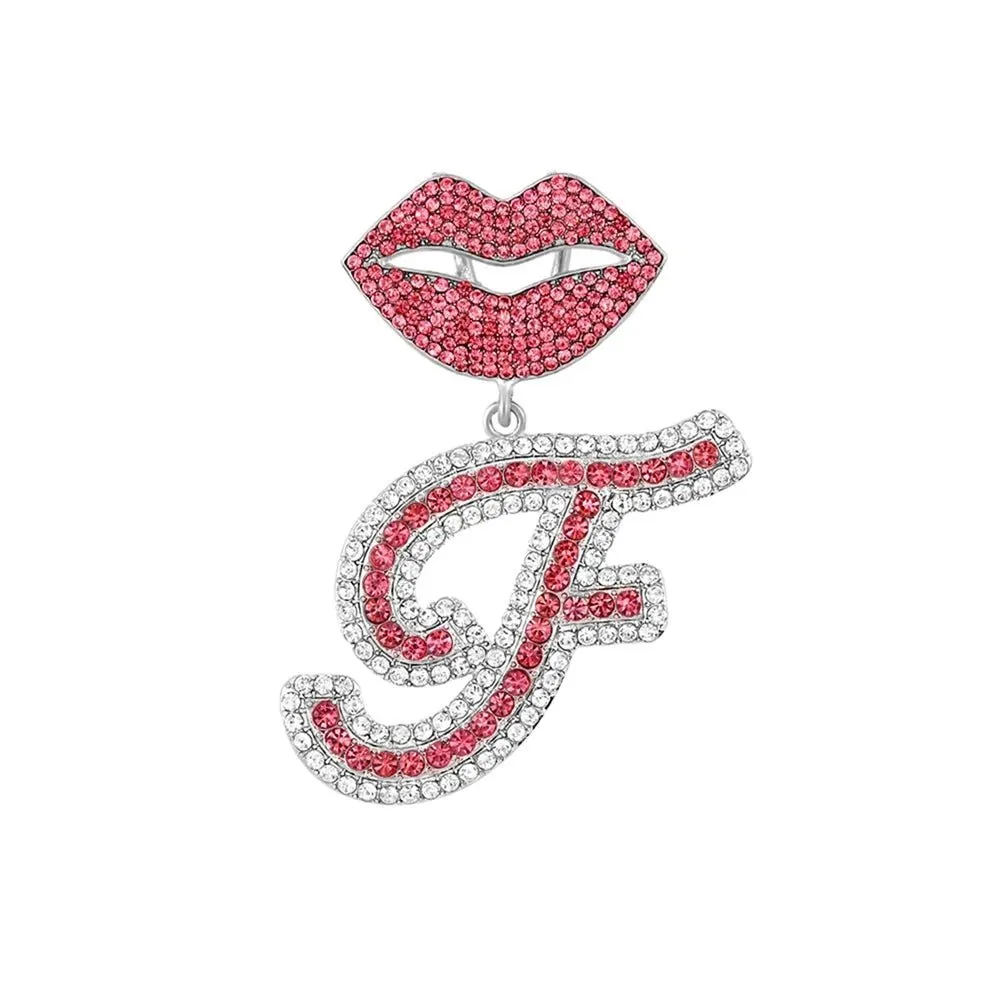 Trendy Pink Cuban Chain Rhinestone Letter Pendant Necklace