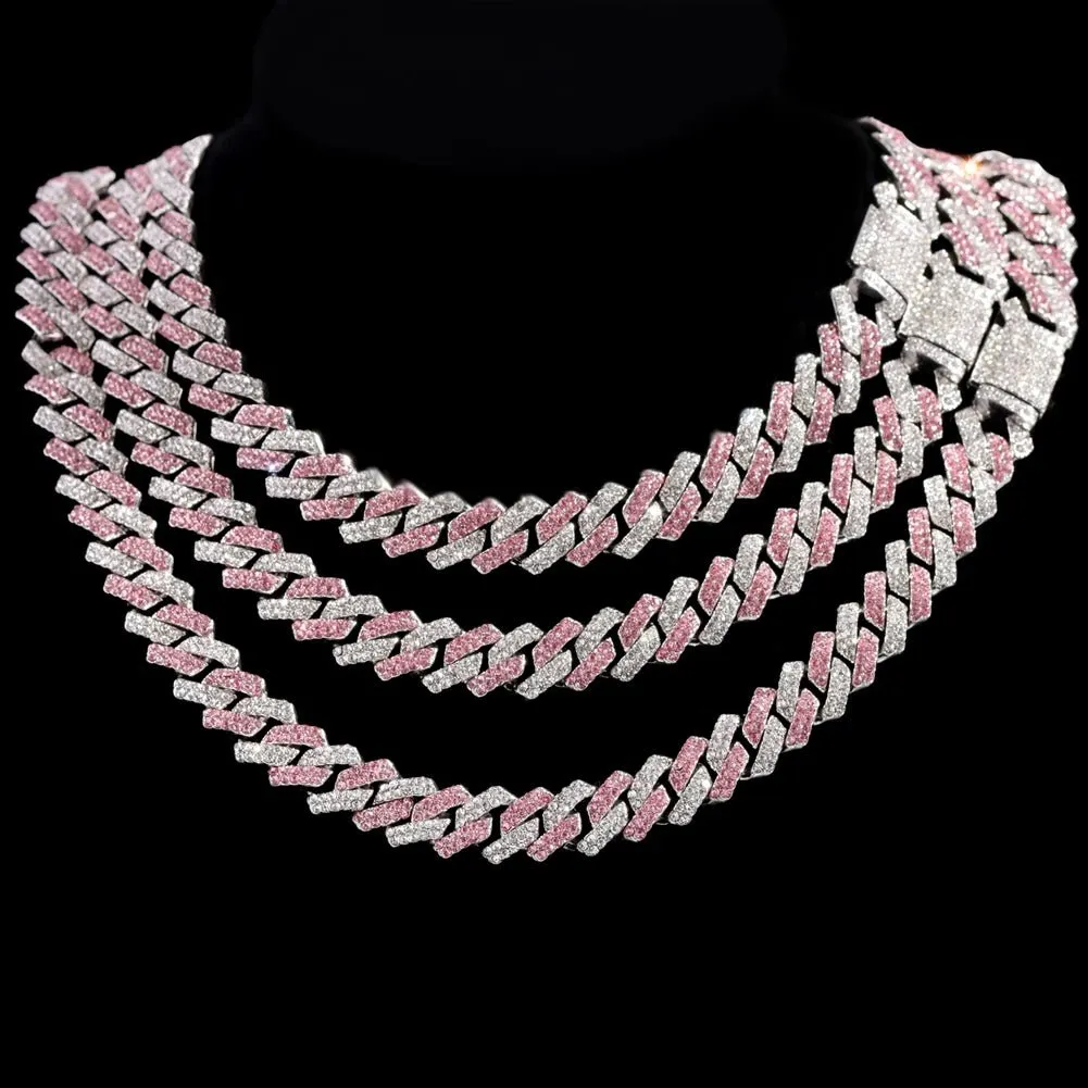 Trendy Pink Cuban Chain Rhinestone Letter Pendant Necklace