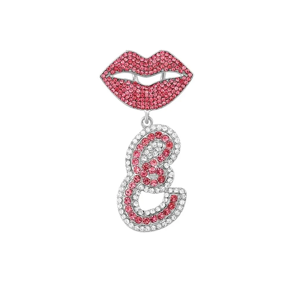 Trendy Pink Cuban Chain Rhinestone Letter Pendant Necklace