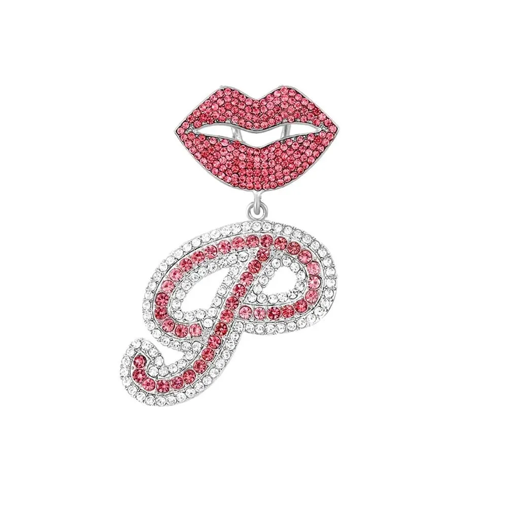 Trendy Pink Cuban Chain Rhinestone Letter Pendant Necklace