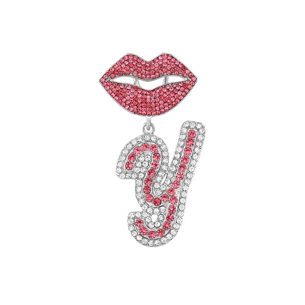 Trendy Pink Cuban Chain Rhinestone Letter Pendant Necklace