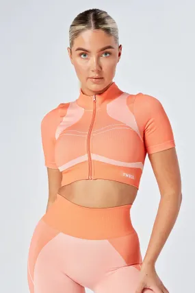 Twill Active Recycled Colour Block Zip-up Crop Top Coral