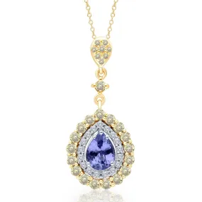 Two Tone Gold Tanzanite with Fancy & White Diamond Renaissance Pendant