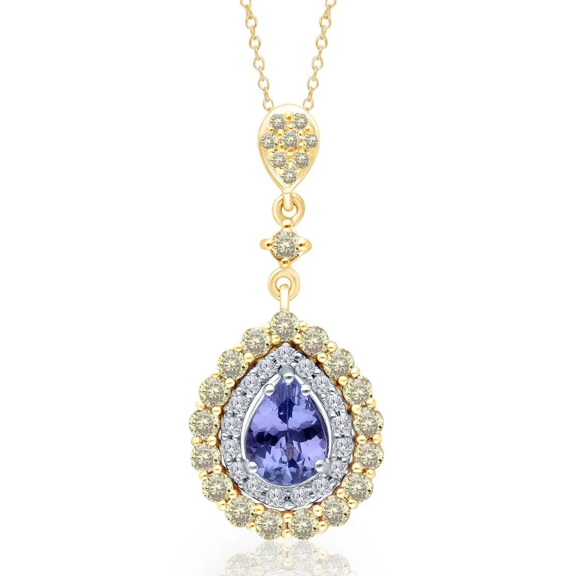 Two Tone Gold Tanzanite with Fancy & White Diamond Renaissance Pendant