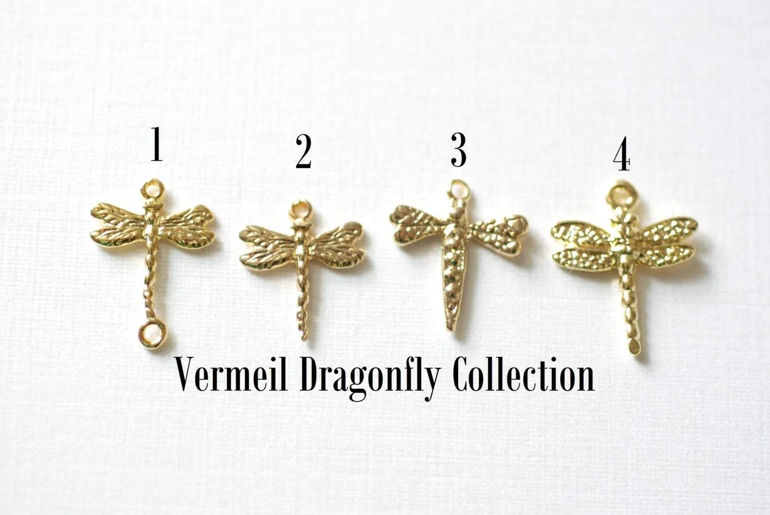 Vermeil Gold Dragonfly Charm- 18k gold plated over Sterling Silver Dragonfly, Dragon Fly Charm, Gold Insect Charm