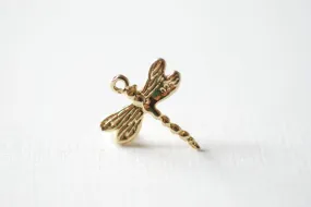 Vermeil Gold Dragonfly Charm- 18k gold plated over Sterling Silver Dragonfly, Dragon Fly Charm, Gold Insect Charm