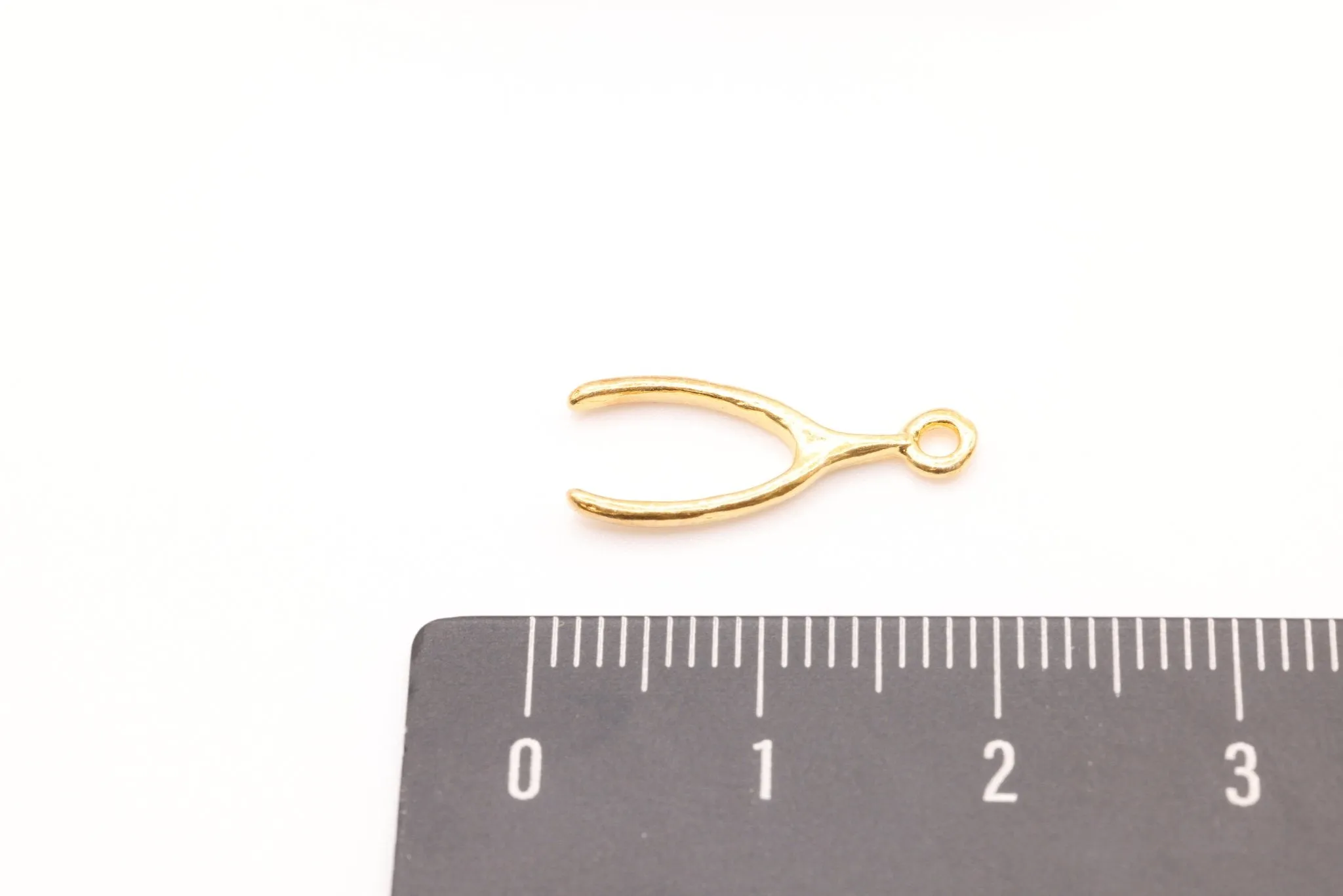 Vermeil Gold Wishbone, 18kt gold plated over Sterling Silver, Glossy Wishbone, Wishbone Charm, Wishbone Pendant,  Lucky Wishbone, 37