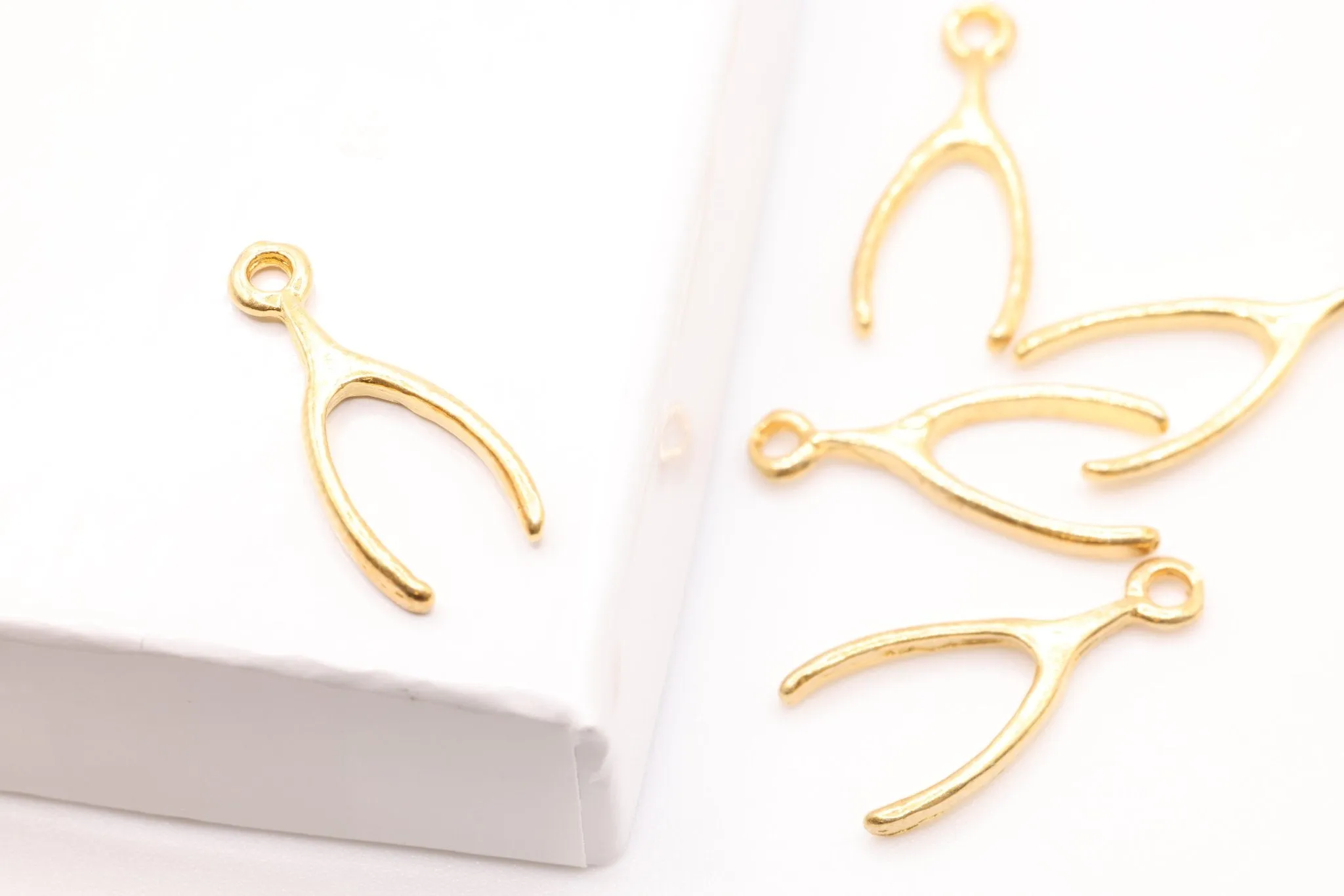 Vermeil Gold Wishbone, 18kt gold plated over Sterling Silver, Glossy Wishbone, Wishbone Charm, Wishbone Pendant,  Lucky Wishbone, 37