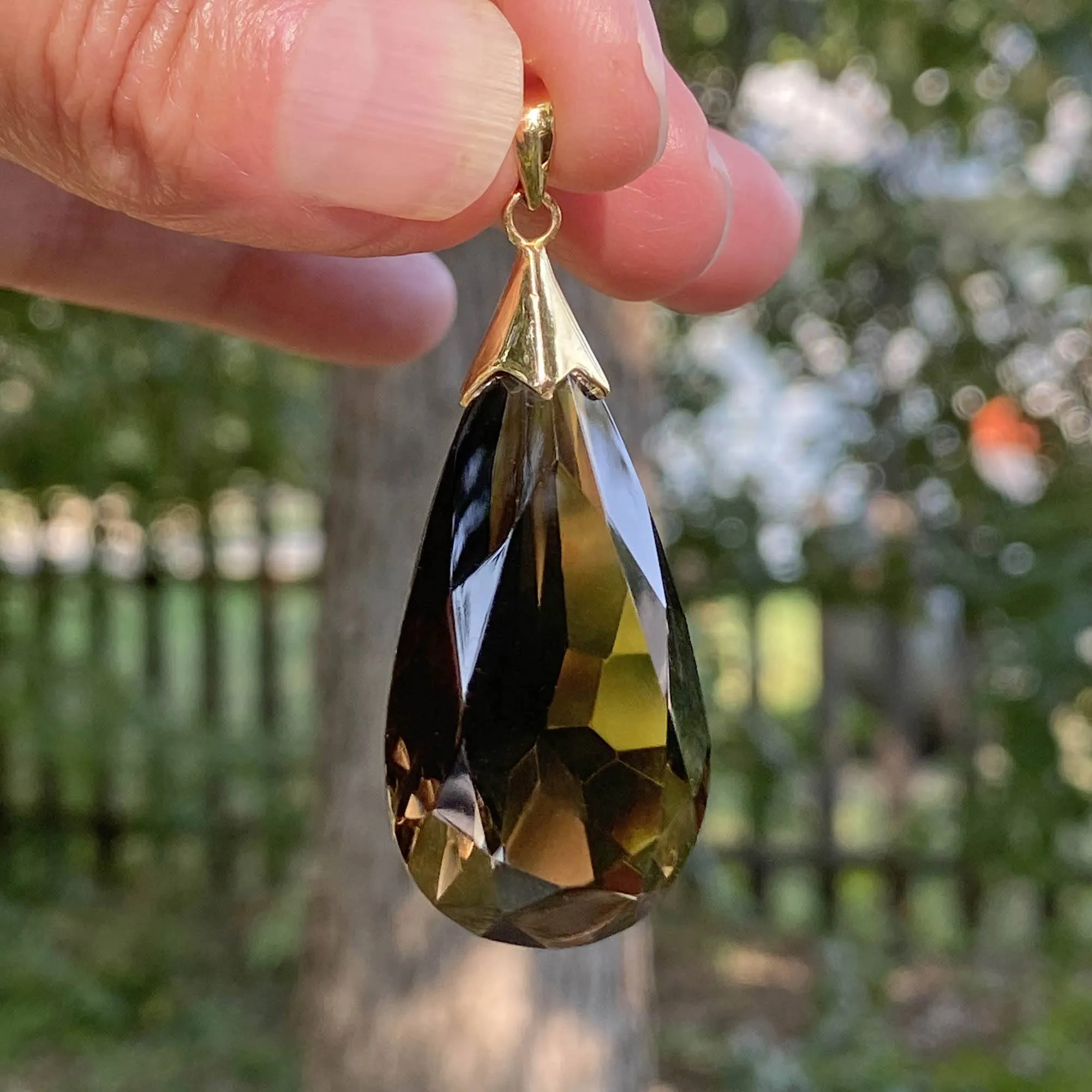 Vintage 14K Gold 30 CTW Smoky Quartz Pendant