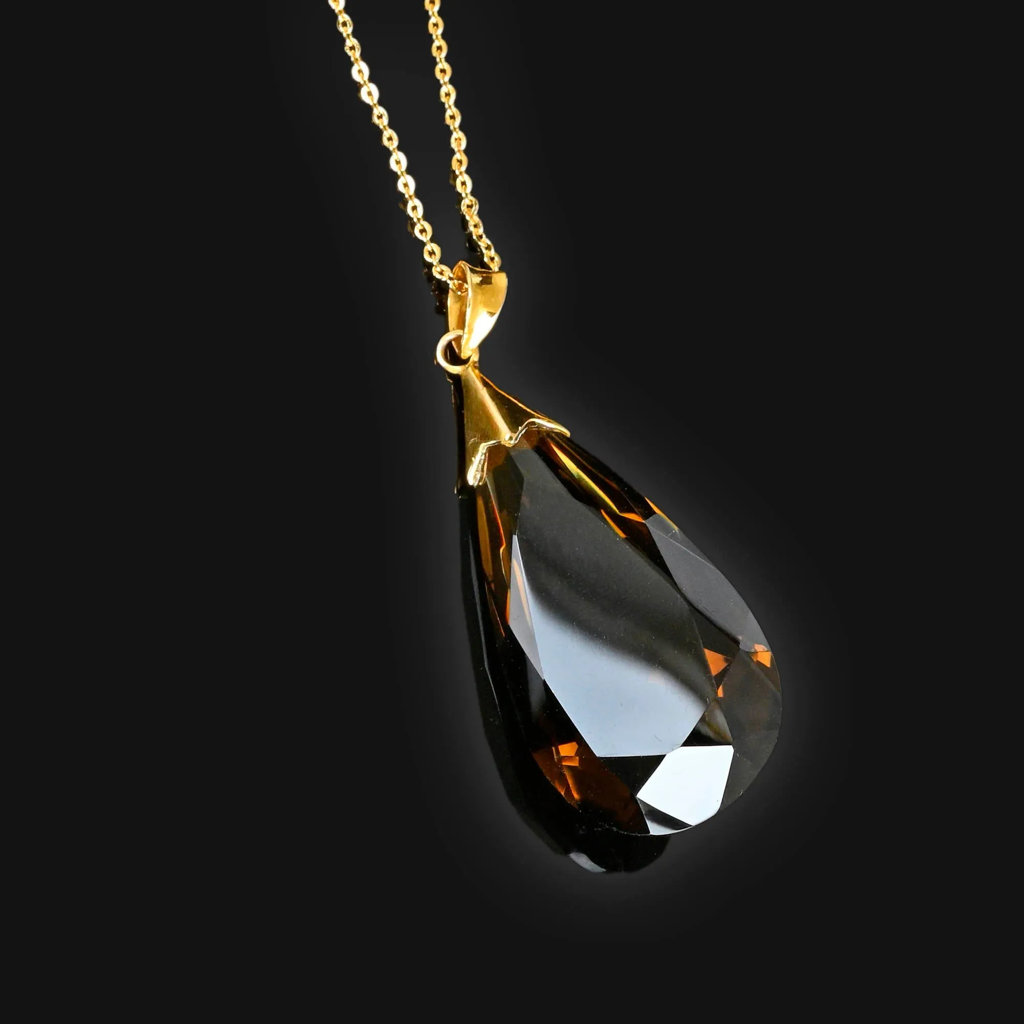 Vintage 14K Gold 30 CTW Smoky Quartz Pendant