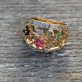 Vintage Sterling Silver Gold Plated Flower Vine Ring