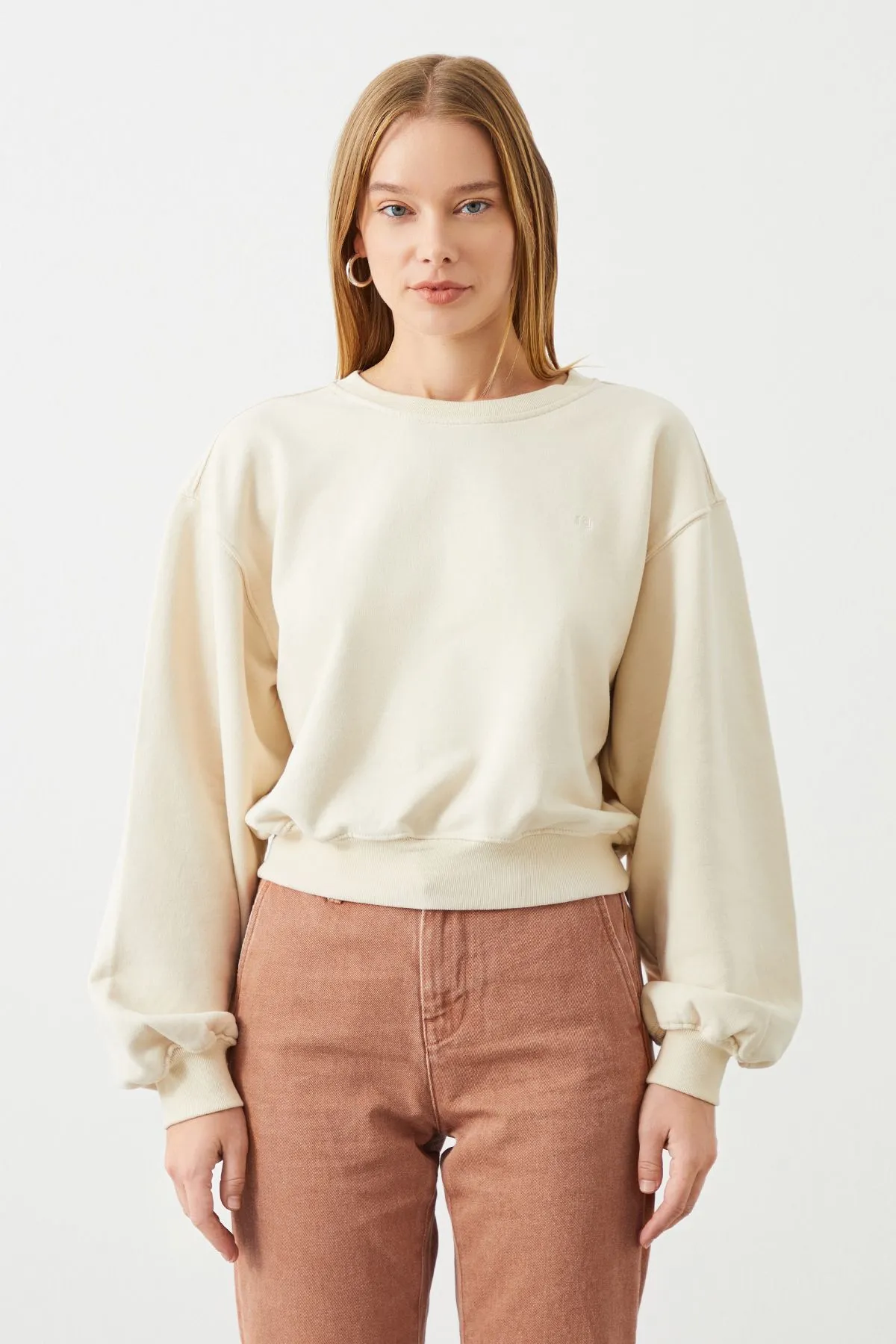 Vita Crop Oversize Ecru Women's Sweatshirt