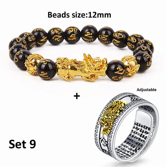 Wealth and Lucky Adjustable Ring and Beaded Bracelet