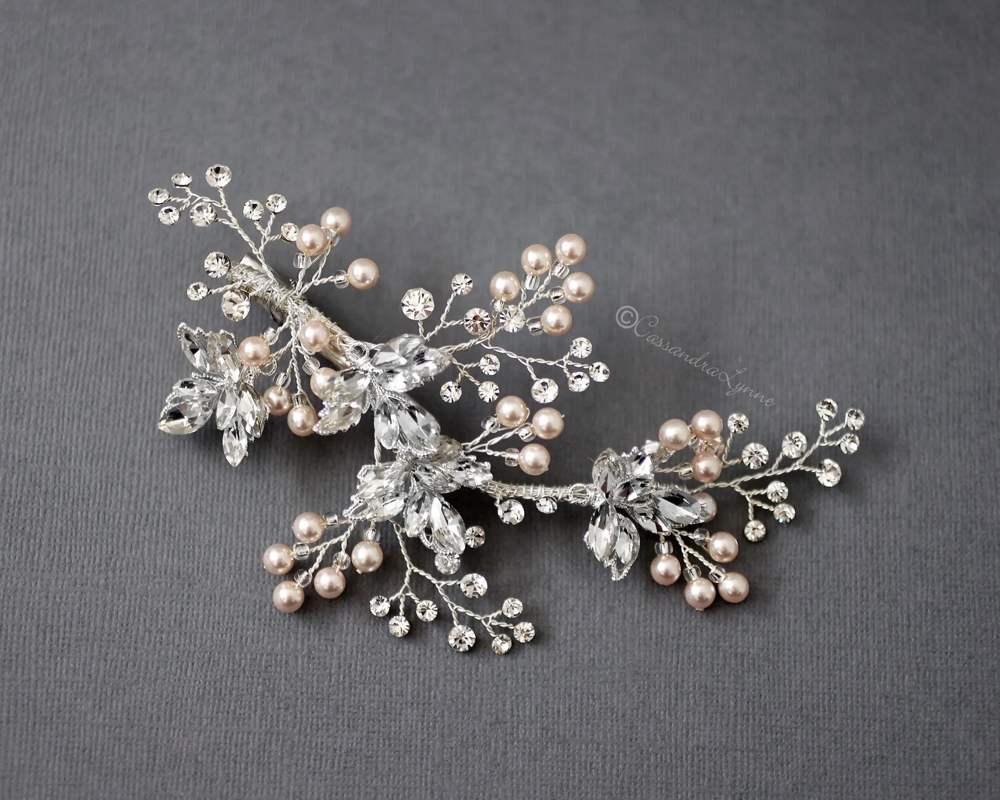 Wedding Hair Clip with Blush Pearls