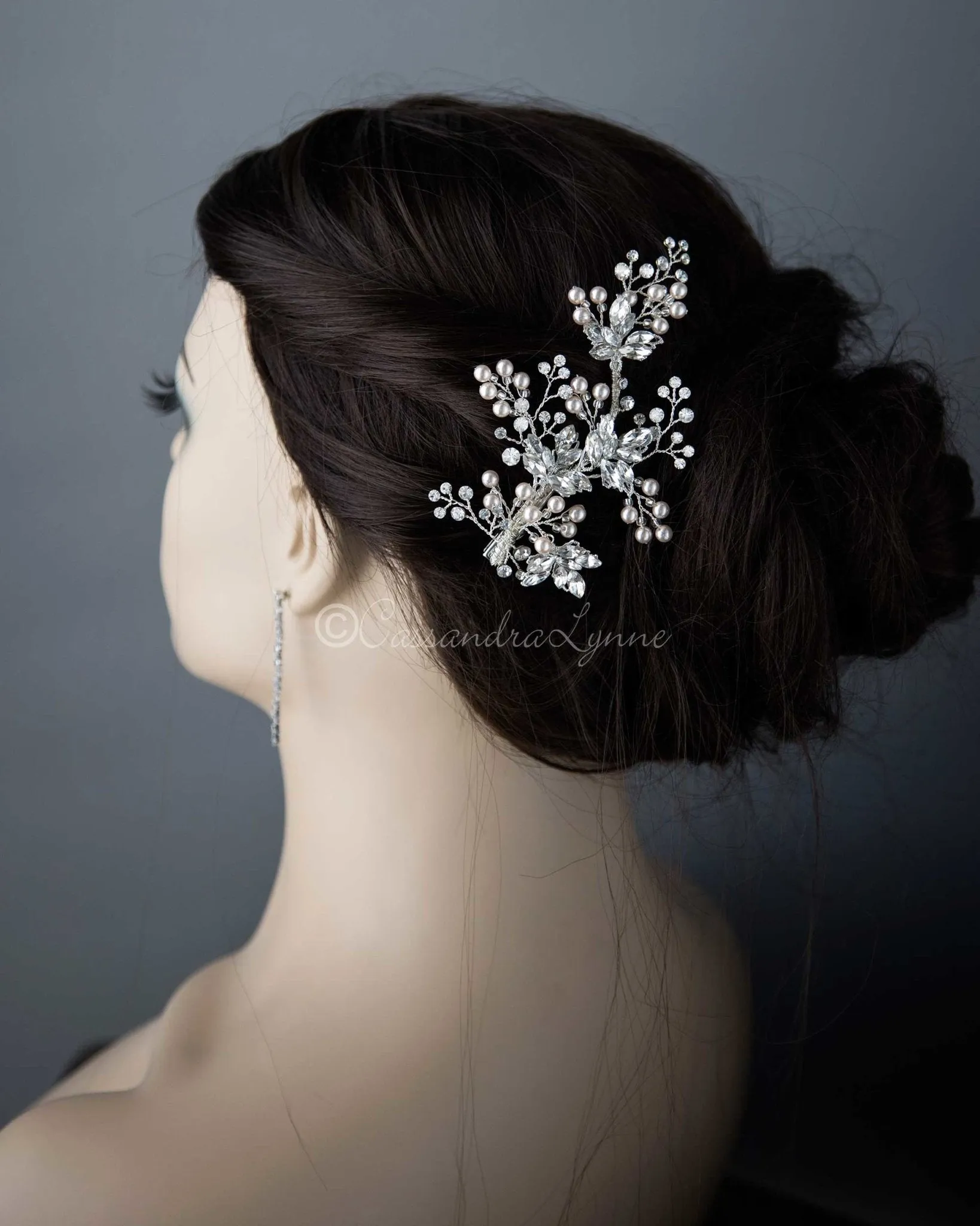 Wedding Hair Clip with Blush Pearls