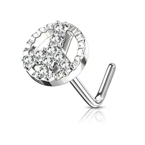 WildKlass CZ Paved Peace Symbol 316L Surgical Steel L Bend Nose Stud Rings