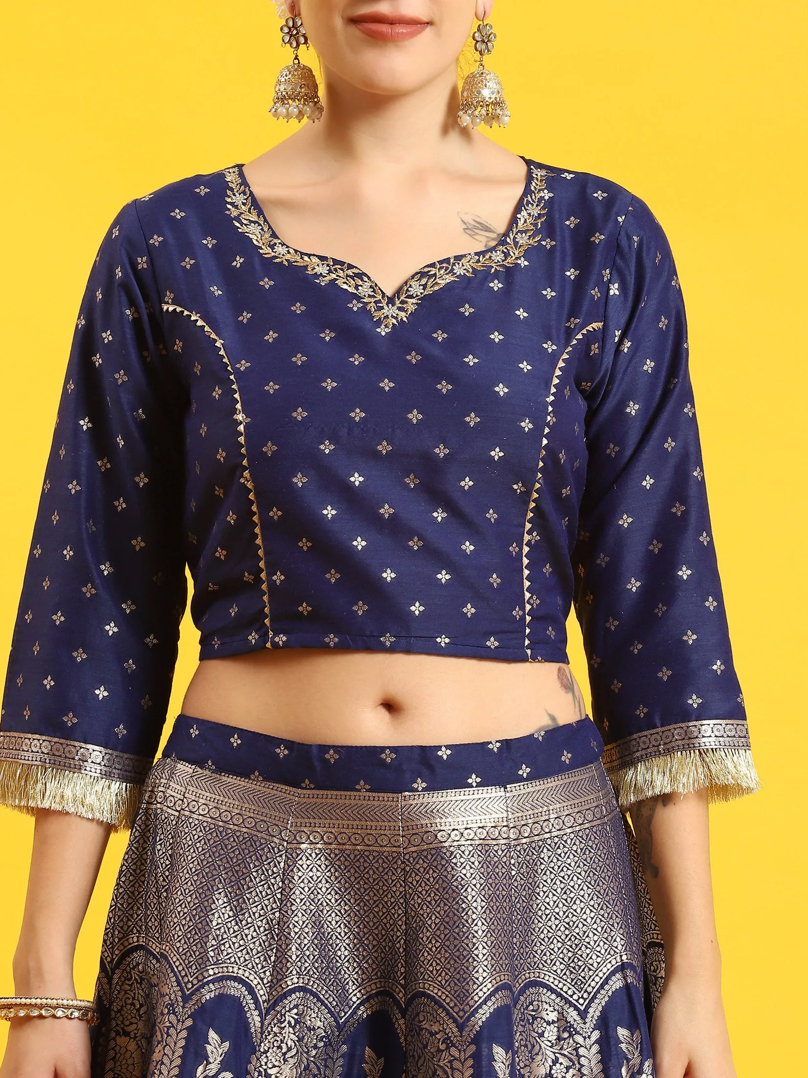 Women Blue Embroidered Top Skirt Dupatta