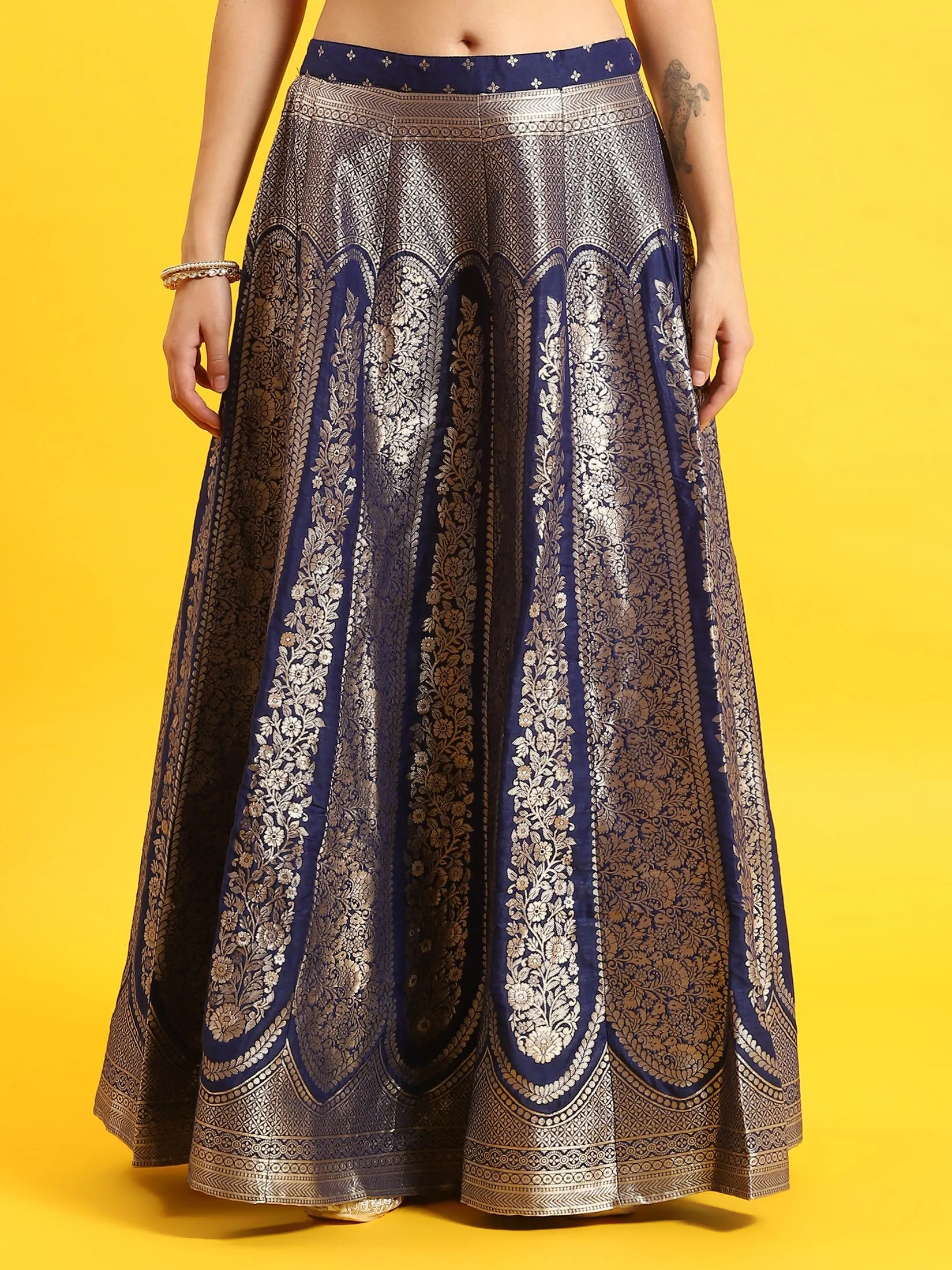 Women Blue Embroidered Top Skirt Dupatta