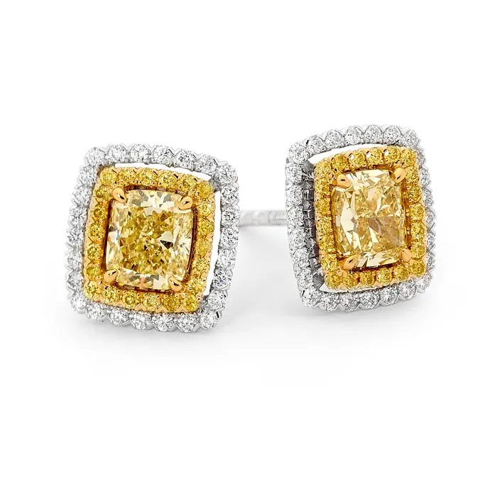 Yellow and White Diamond Earrings